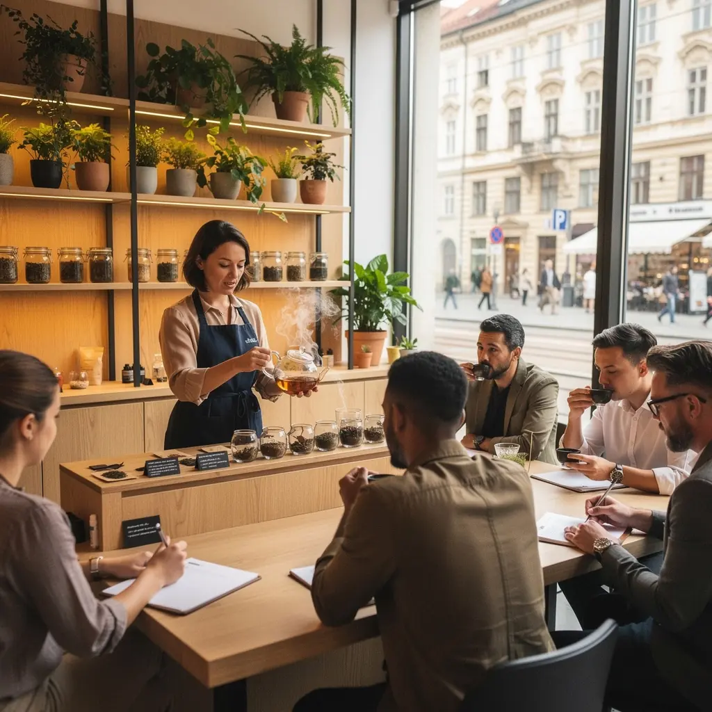 Pohár s parným čajom, okolo ktorého sú rozložené sušené bylinky.