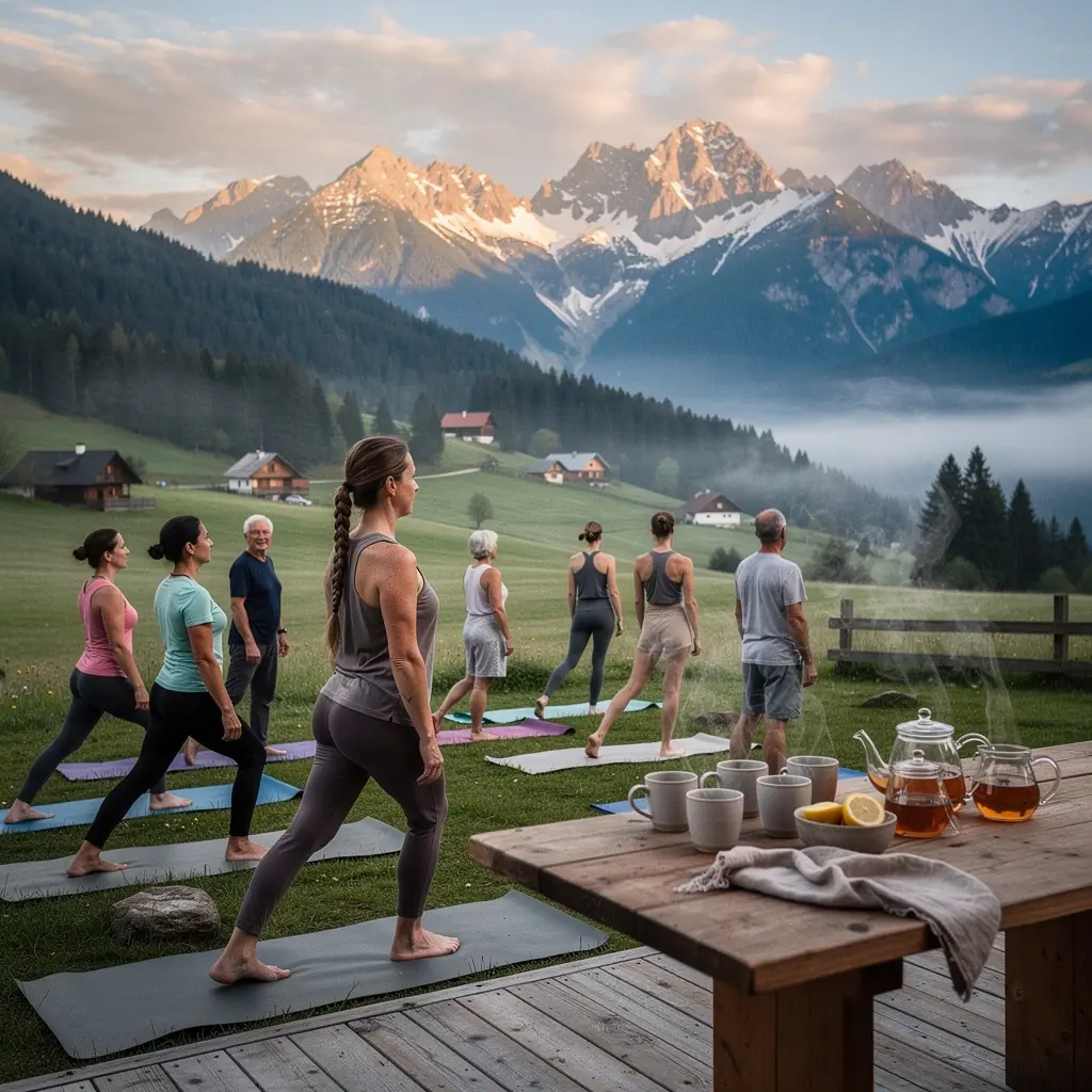 Záber na čajovú súpravu s kvetinovým vzorom a čerstvým ovocím.