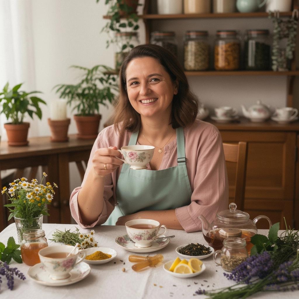 Rukou nalejúci čaj do šálky z elegantnej kanvice na pozadí prírody.