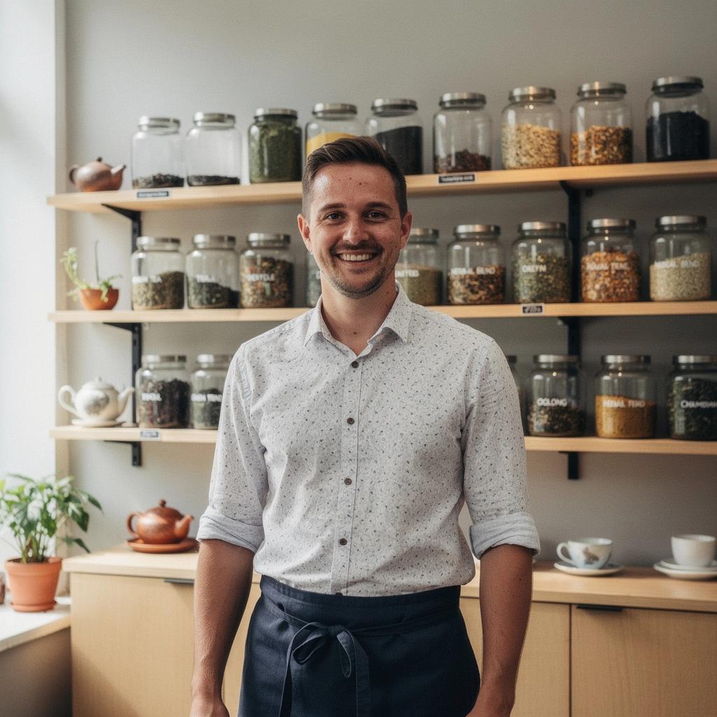 Mladá žena vychutnávajúca si šálku čaju na terase s výhľadom na hory.